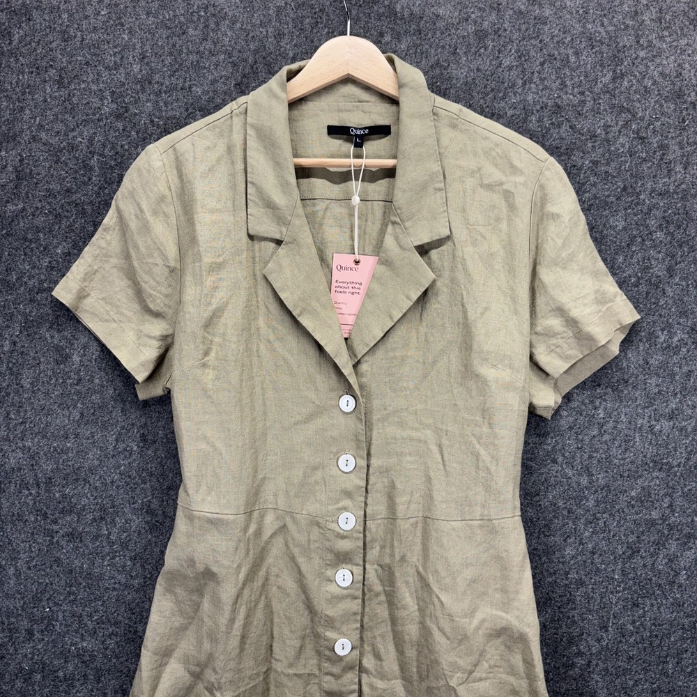 Quince 100% European Linen Button Front Dress Womens Large Green New